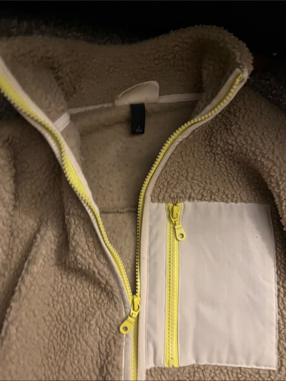 Universal Thread Tan Sherpa Puffer Jacket with Yellow Trim - Picture 4 of 5